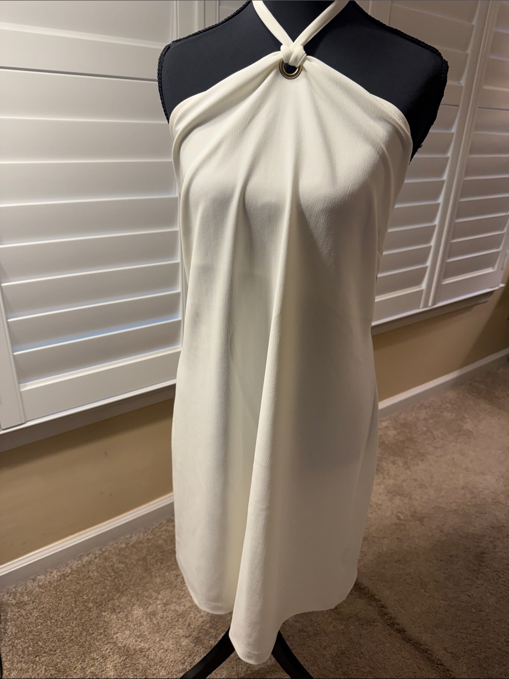 Boston Proper Cream One-Shoulder Halter Dress with Ring Detail